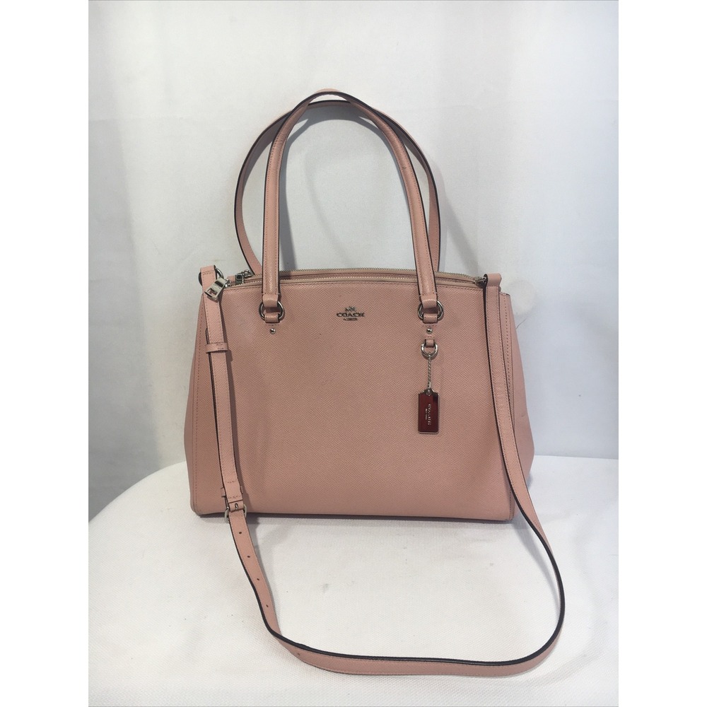 Coach NY Stanton Carryall Pewter Polished Leather Shoulder Handbag Purse Pink .
